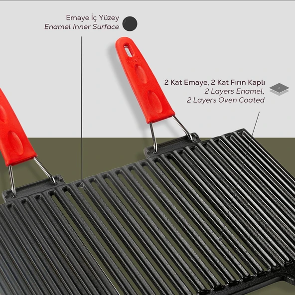 Lava Döküm Dikdörtgen Mangal Izgarası Silikon Paslanmaz Çift Tel Saplı Ölçü 40x25cm. - 6