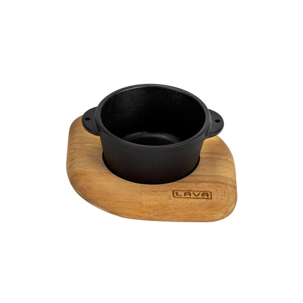 Lava Döküm Yuvarlak Sufle / Sos Kabı ve Ahşap Altlığı. Çap(Ø)8cm. ürün görseli 1