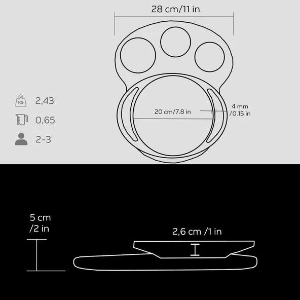 Lava Döküm Yuvarlak Sahan Döküm Demir Yekpare Çift Kulplu Kayın Servis Ahşabı Çap(Ø)20cm. (Sos kapları dahil değildir.) - Resim 3