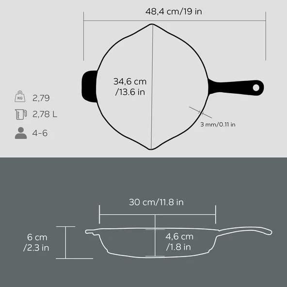 Lava Döküm Yuvarlak Kızartma Tavası Döküm Demir Yekpare Saplı. Çap(Ø)30cm - 5