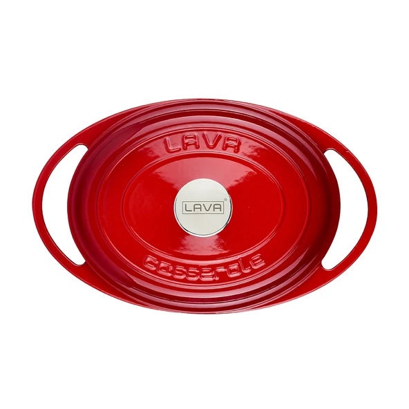Lava Döküm Oval Tencere Döküm Demir Kapak Heritage Serisi Ölçü 22x28cm.  Kırmızı - Resim 2