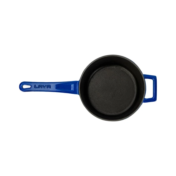 Lava Döküm Yuvarlak Sos Tenceresi Cam kapaklı, Metal Saplı. Glaze Serisi Çap(Ø16 cm. Mavi - 3