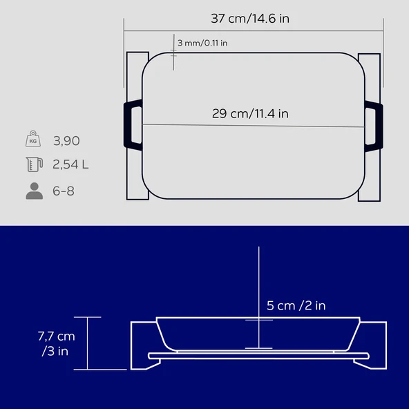 Lava Döküm Dikdörtgen Rosto ve Fırın Tepsisi Kayın Servis Ahşabı Döküm Demir Yekpare Çift Kulplu Ölçü 22x30cm.  Mavi - 5