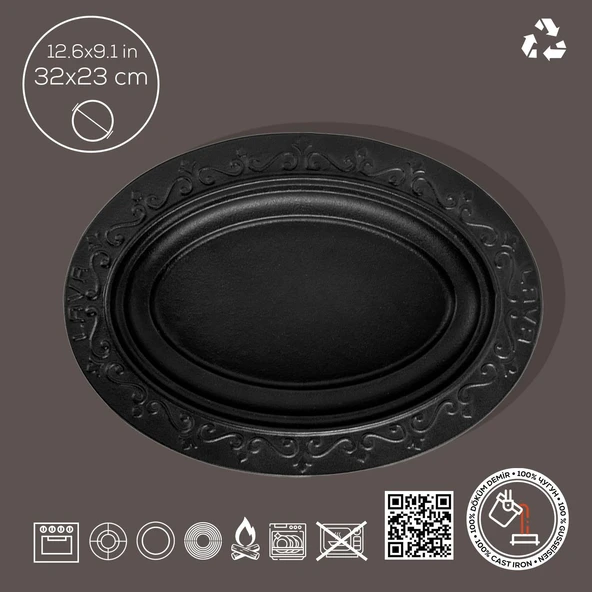 Lava Döküm Oval Döner, Kebap Tabağı. Ölçü 32x23cm. - 4