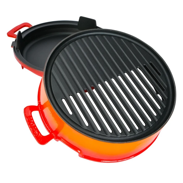 Lava Döküm Yuvarlak Mangal Izgara Set Döküm Demir Yekpare Çift Kulplu Çap (Ø)36cm. Turuncu - 3