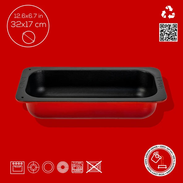 Lava Döküm Dikdörtgen 1/3 Gastronomi Küvet Ölçü 32x17cm. Kırmızı - 4