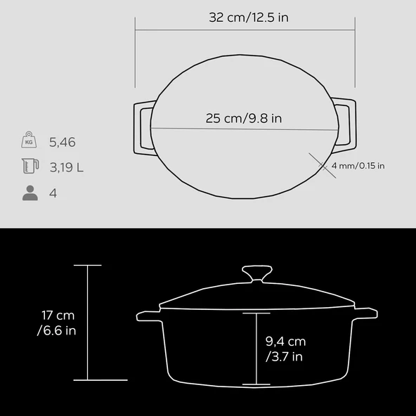 Lava Döküm Oval Tencere. Folk Serisi Ölçü 21x25cm.  Siyah - Resim 5