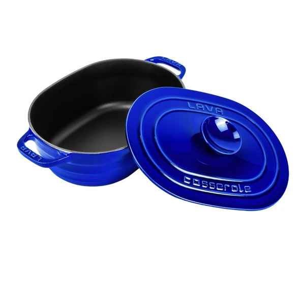 Lava Döküm Oval Tencere Döküm Demir Kapak Experience Majolik Serisi Ölçü 24x33cm.  Mavi - Resim 2