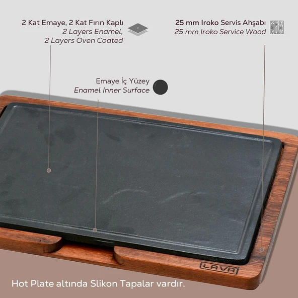 Lava Döküm Ahşap ve Döküm Demir Hot Plate Servis Tahtası. Ölçü 20x30cm. - 4