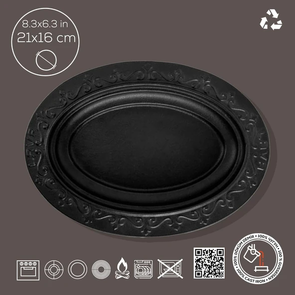 Lava Döküm Oval Döner, Kebap Tabağı. Ölçü 21x16cm. - Resim 4