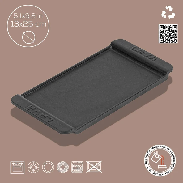 Lava Döküm Dikdörtgen Servis Tabağı. Siyah Renk. Ölçü 13x25cm. - 2