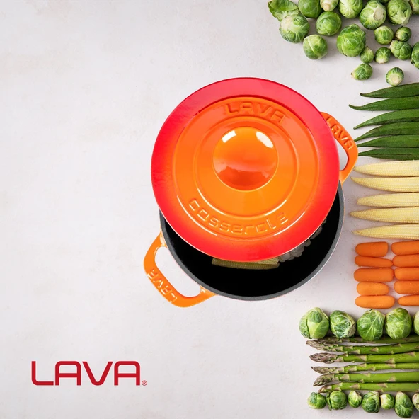 Lava Döküm Yuvarlak Tencere Döküm Demir Kapak Experience Serisi Çap(Ø)23cm  Turuncu - 7
