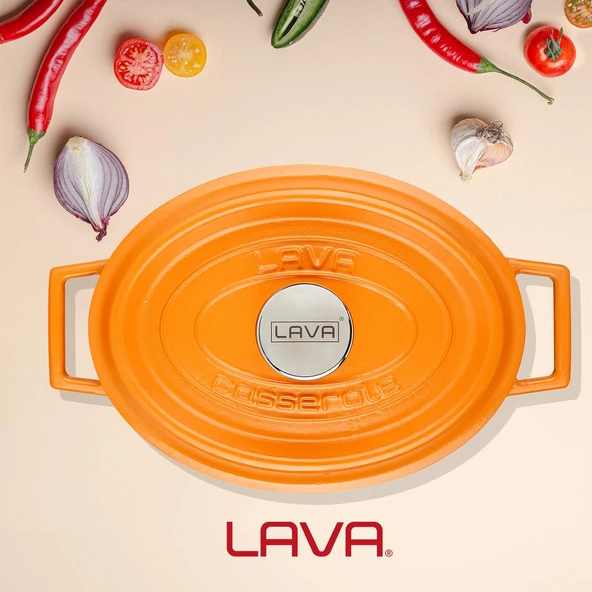 Lava Döküm Oval Tencere Döküm Demir Yekpare Kulplu Spring Serisi Ölçü 21x27cm.  Turuncu - Resim 7