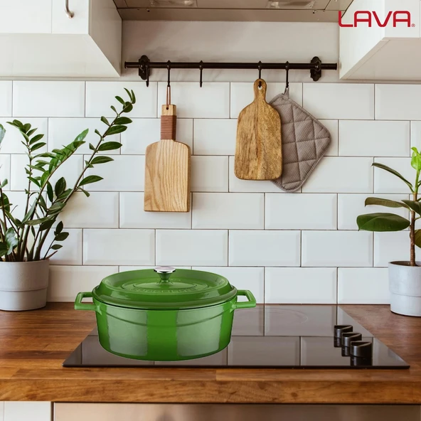 Lava Döküm Oval Tencere. Trendy Serisi Ölçü 21x25cm.  Yeşil - 6