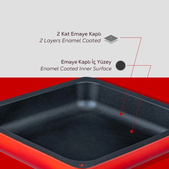 Lava Döküm Dikdörtgen 2/3 Gastronomi Küvet Ölçü 35x32cm.  Kırmızı - 4