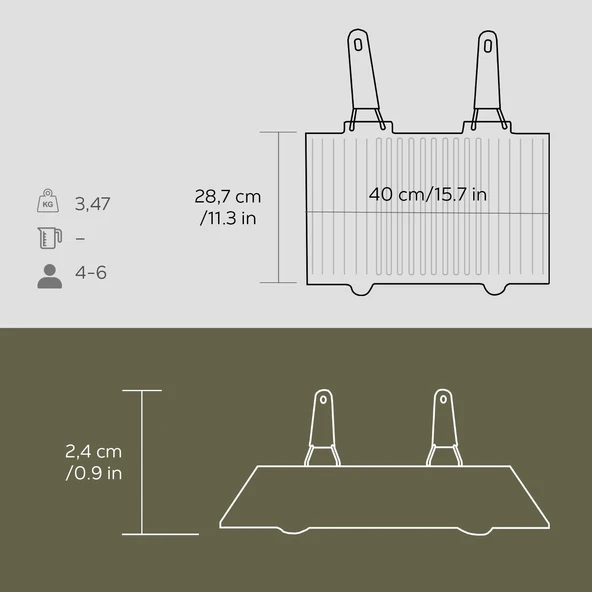 Lava Döküm Dikdörtgen Mangal Izgarası Silikon Paslanmaz Çift Tel Saplı Ölçü 40x25cm. - 5