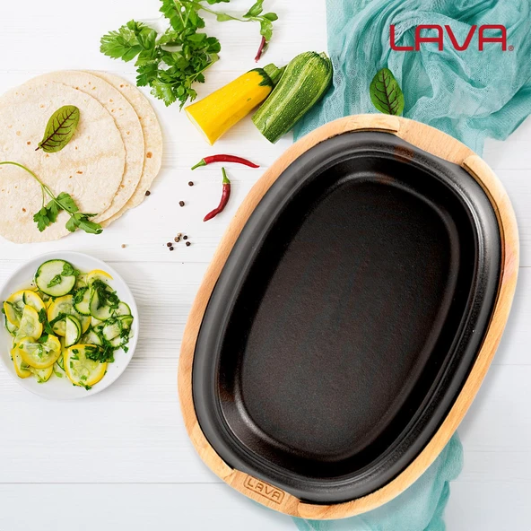 Lava Döküm Oval Fajita Tabağı Kayın Servis Ahşabı Ölçü 12x19cm. - Resim 5