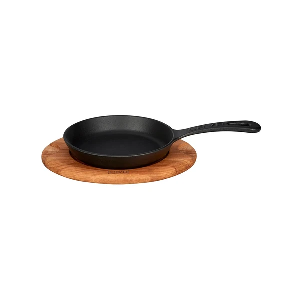 Lava Döküm Yuvarlak Kızartma Tavası Yekpare Saplı Kayın Servis Ahşabı. Çap(Ø)16cm.