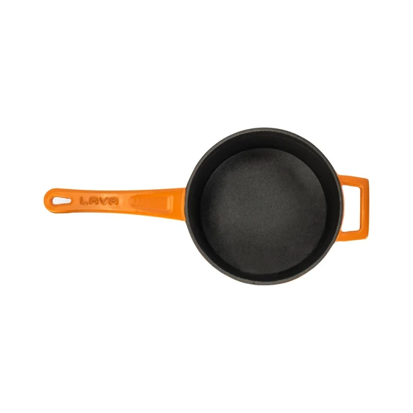 Lava Döküm Yuvarlak Sos Tenceresi Cam kapaklı, Metal Saplı. Glaze Serisi Çap(Ø16 cm.  Turuncu - Resim 3