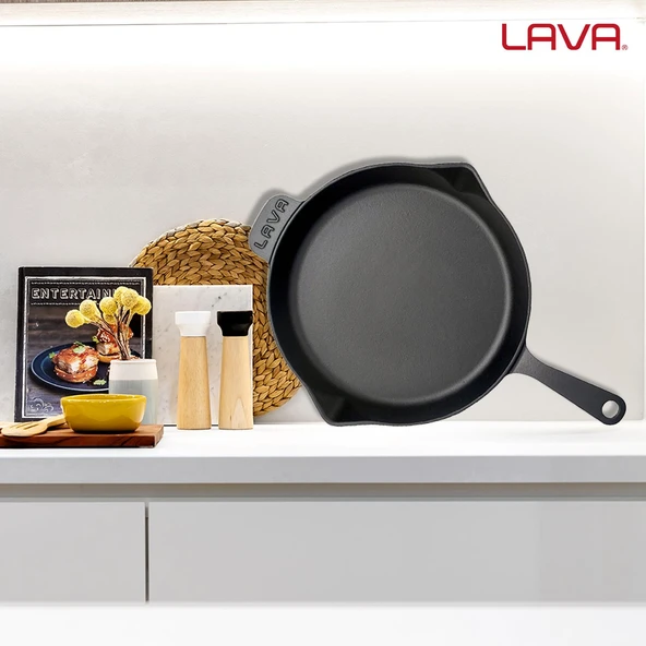 Lava Döküm Yuvarlak Kızartma Tavası Döküm Demir Yekpare Saplı. Çap(Ø)34cm - Resim 7