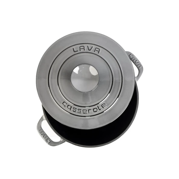 Lava Döküm Yuvarlak Tencere Döküm Demir Kapak Experience Majolik Serisi Çap(Ø)28cm  Gri - Resim 3