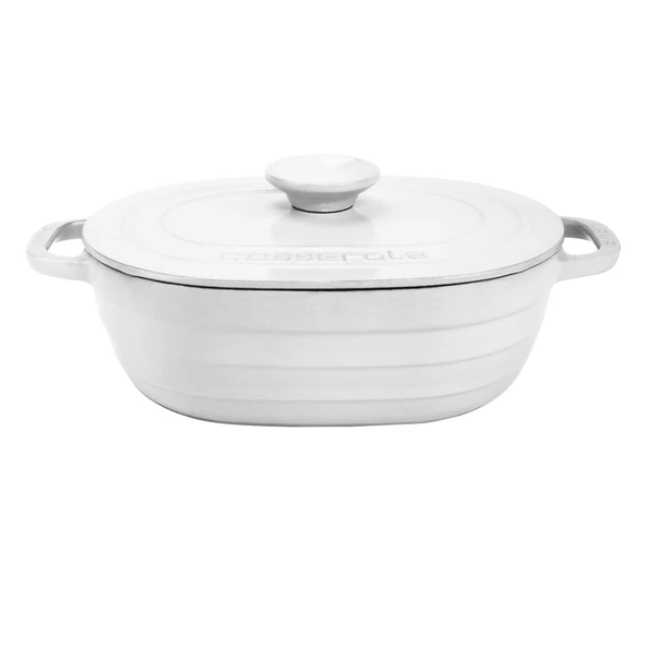 Lava Döküm Oval Tencere Döküm Demir Kapak Experience Majolik Serisi Ölçü 24x33cm.  Beyaz ürün görseli 1