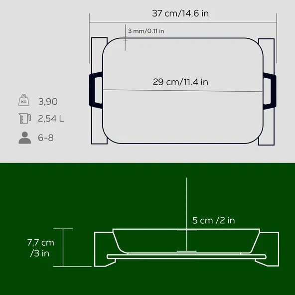 Lava Döküm Dikdörtgen Rosto ve Fırın Tepsisi Kayın Servis Ahşabı Döküm Demir Yekpare Çift Kulplu Ölçü 22x30cm.  Yeşil - 4
