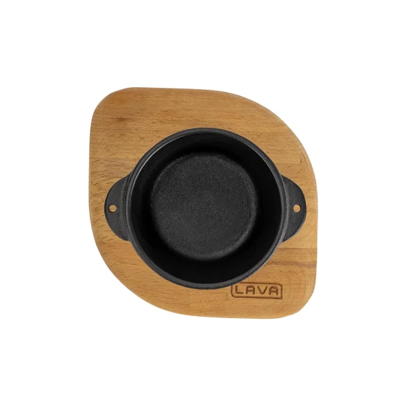 Lava Döküm Yuvarlak Sufle / Sos Kabı ve Ahşap Altlığı. Çap(Ø)8cm. - Resim 3