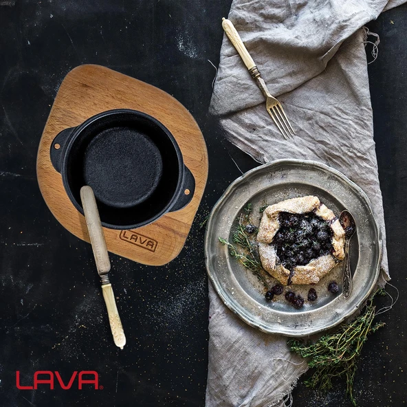 Lava Döküm Yuvarlak Sufle / Sos Kabı ve Ahşap Altlığı. Çap(Ø)8cm. - Resim 7