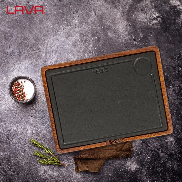 Lava Döküm Ahşap ve Döküm Demir Hot Plate Servis Tahtası. Ölçü 25x25cm. - 5