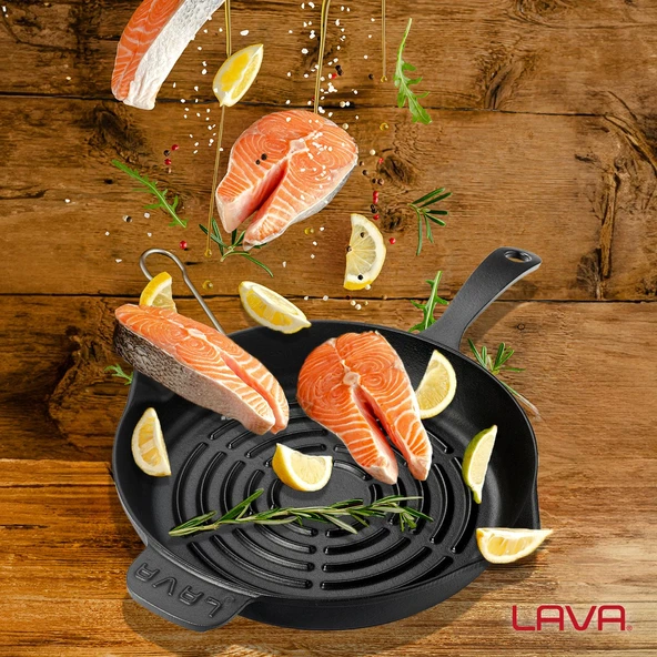 Lava Döküm Yuvarlak Izgara Tava Döküm Demir Yekpare Saplı Radyal Dokulu İç Yüzey Çap(Ø)28cm. - 7
