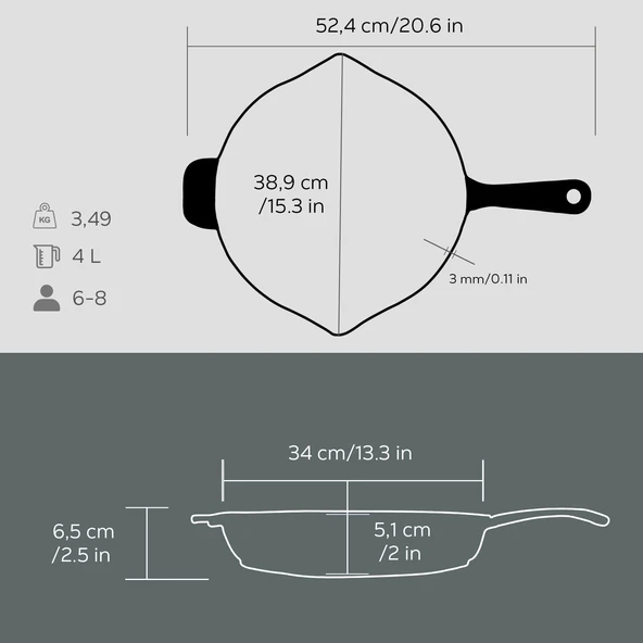 Lava Döküm Yuvarlak Kızartma Tavası Döküm Demir Yekpare Saplı. Çap(Ø)34cm - Resim 5