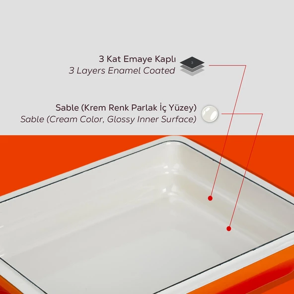 Lava Döküm Dikdörtgen 1/2 Gastronomi Küvet Ölçü 26x33cm.  Turuncu - Resim 6