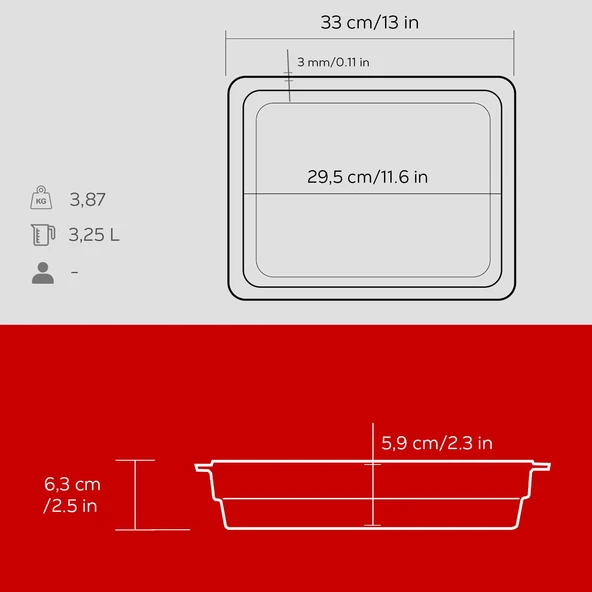 Lava Döküm Dikdörtgen 1/2 Gastronomi Küvet Ölçü 26x33cm.  Kırmızı - Resim 5