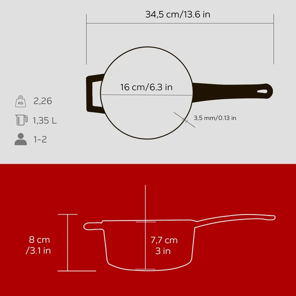 Lava Döküm Yuvarlak Sos Tenceresi Cam kapaklı, Metal Saplı. Glaze Serisi Çap(Ø16 cm.  Kırmızı - Resim 5