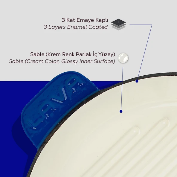 Lava Döküm Yuvarlak Izgara Tavası Döküm Demir Yekpare Saplı Edition Serisi Çap(Ø)28cm. Mavi - 6