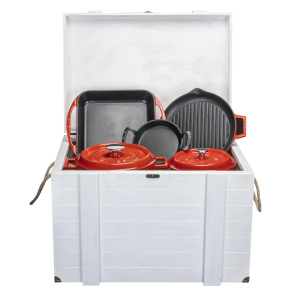 LAVA Döküm Beyaz Ahşap Sandık Hediyeli Çeyiz Seti  Kırmızı - Resim 2