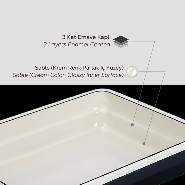 Lava Döküm Dikdörtgen 1/2 Gastronomi Küvet Ölçü 26x33cm.  Siyah - Resim 6