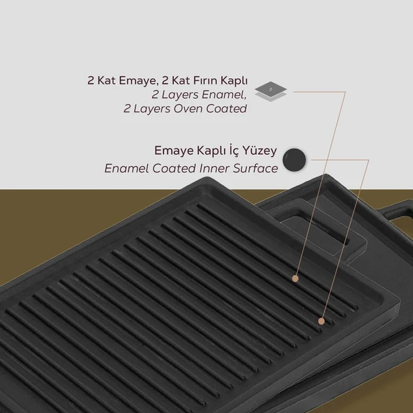 Lava Döküm Dikdörtgen Çift Yön Izgara ve Düz Yüzey Hot Plate Ölçü 22x15cm. - Resim 6