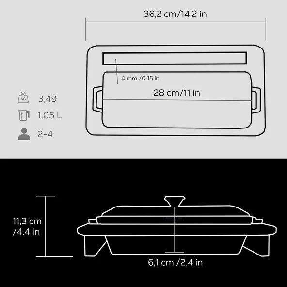 Lava Döküm Ekmek Tenceresi / Kayın Ağacı Servis Standı / Terrine Serisi. Ölçü 11x29cm.  Siyah - Resim 5