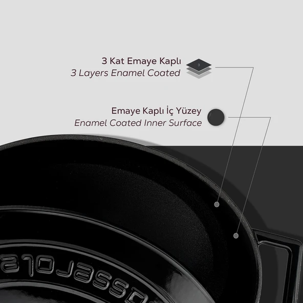 Lava Döküm Oval Tencere. Folk Serisi Ölçü 21x27cm. Siyah - 6