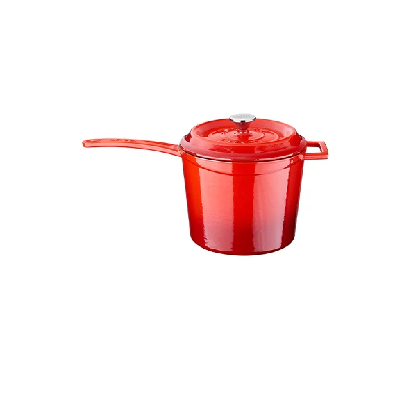 Lava Döküm Yuvarlak Sos Tenceresi. Döküm Demir Yekpare Saplı Trendy Serisi Çap(Ø18 cm.  Kırmızı ürün görseli