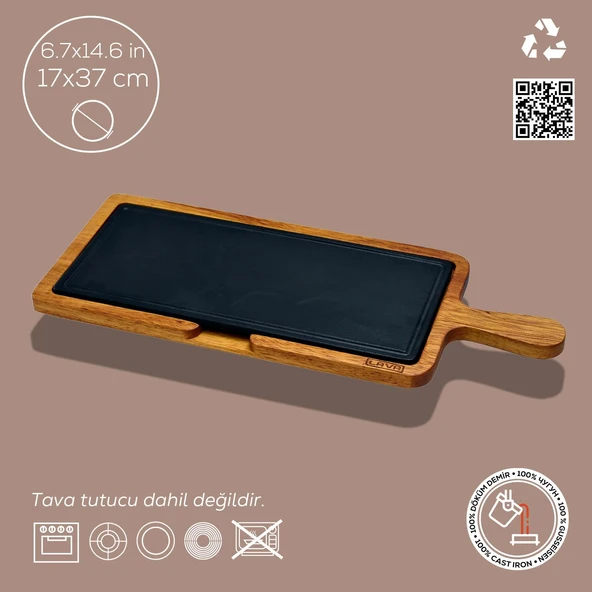Lava Döküm Ahşap ve Döküm Demir Hot Plate Servis Tahtası. Ölçü 17x37cm. - 2