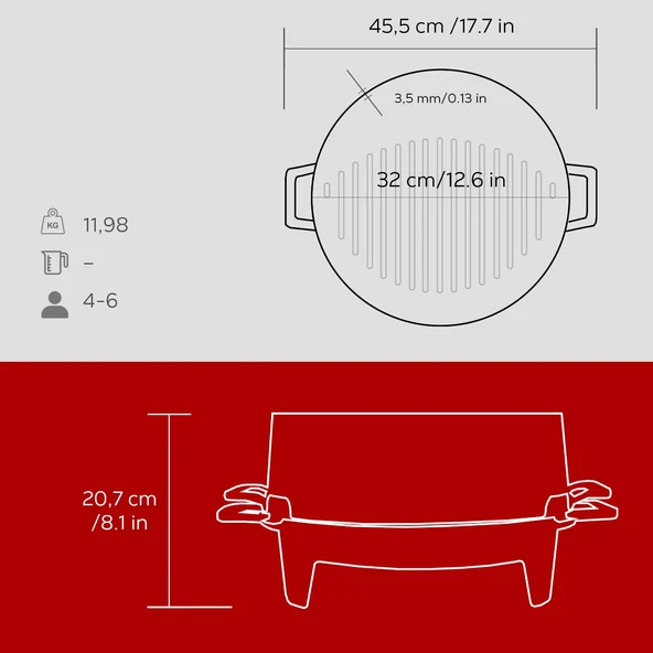 Lava Döküm Yuvarlak Mangal Izgara Set Döküm Demir Yekpare Çift Kulplu Çap (Ø)36cm. Kırmızı - 6