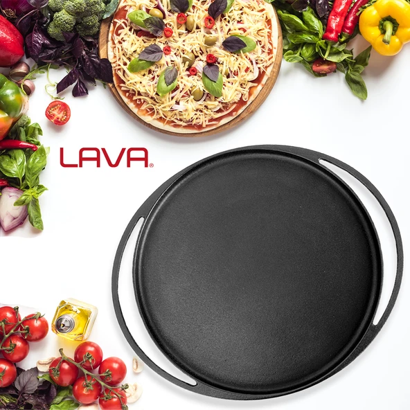 Lava Döküm Yuvarlak Pizza Krep Pankek Tavası Döküm Demir Yekpare Çift Kulplu Çap(Ø)20cm. - Resim 7