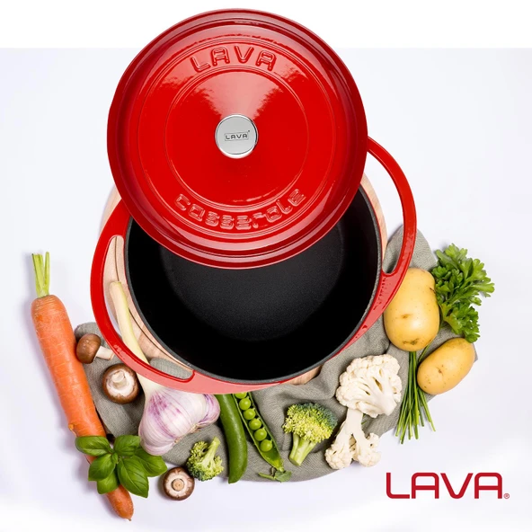 Lava Döküm Yuvarlak Tencere Döküm Demir Kapak Heritage Serisi Çap(Ø)20cm  Kırmızı - 6