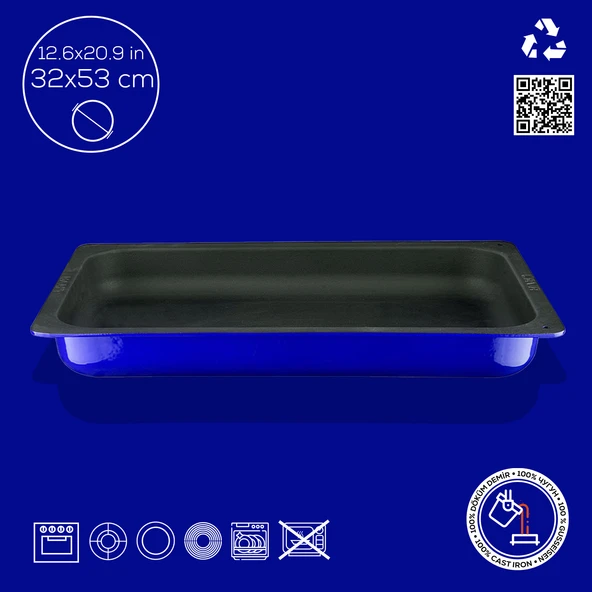Lava Döküm Dikdörtgen 1/1 Gastronomi Küvet Ölçü 32x53cm.  Mavi - 2