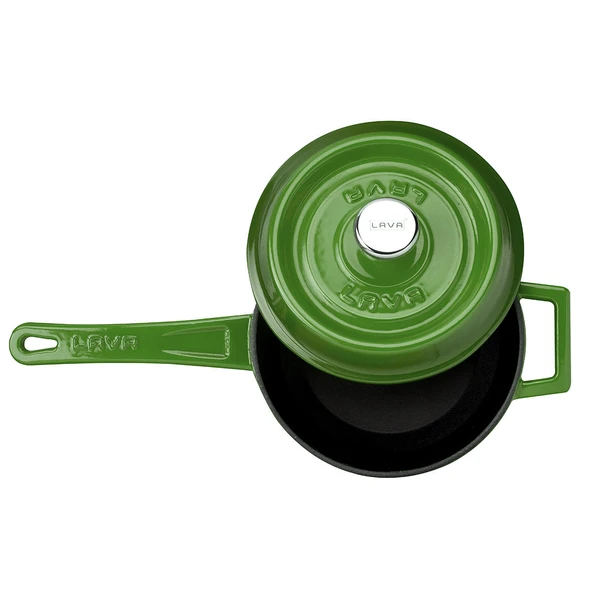 Lava Döküm Yuvarlak Sos Tenceresi. Döküm Demir Yekpare Saplı Trendy Serisi Çap(Ø16 cm.  Yeşil - Resim 3
