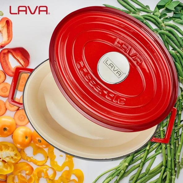 Lava Döküm Oval Tencere. Edition Serisi Ölçü 25x31cm.  Kırmızı - Resim 7
