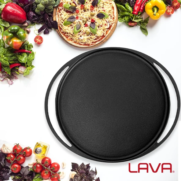 Lava Döküm Yuvarlak Pizza Krep Pankek Tavası Döküm Demir Yekpare Çift Kulplu Çap(Ø)28cm. - 7
